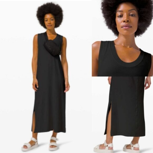 Lululemon Maxi Tank Dress Black Sleeveless Size 2 Pima Cotton 2020 All Yours - Picture 2 of 14